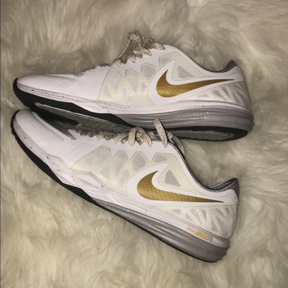 Gold and White Nike Running Shoes